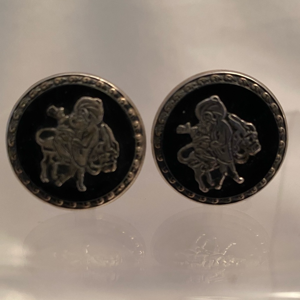 VINTAGE 800 SILVER OLD MAN AND DONKEY CUFFLINKS